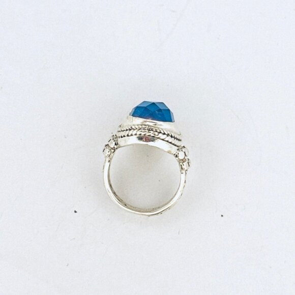 Estate Sterling Silver 925 Blue Crystal Cocktail Ring, Size 5, 8.41g, Vintage - Picture 4 of 10